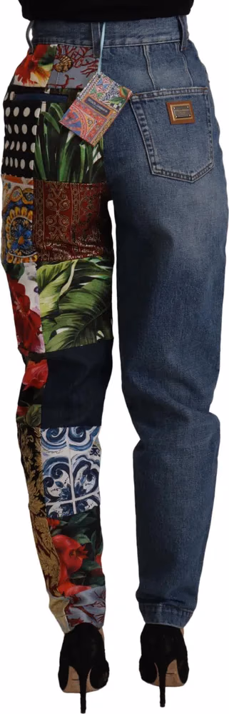 Dolce & Gabbana Blue Jeans Jacquard Majolica High Waist Pants