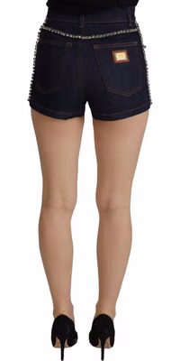 Blue Denim Stretch Crystal Hot Pants Shorts