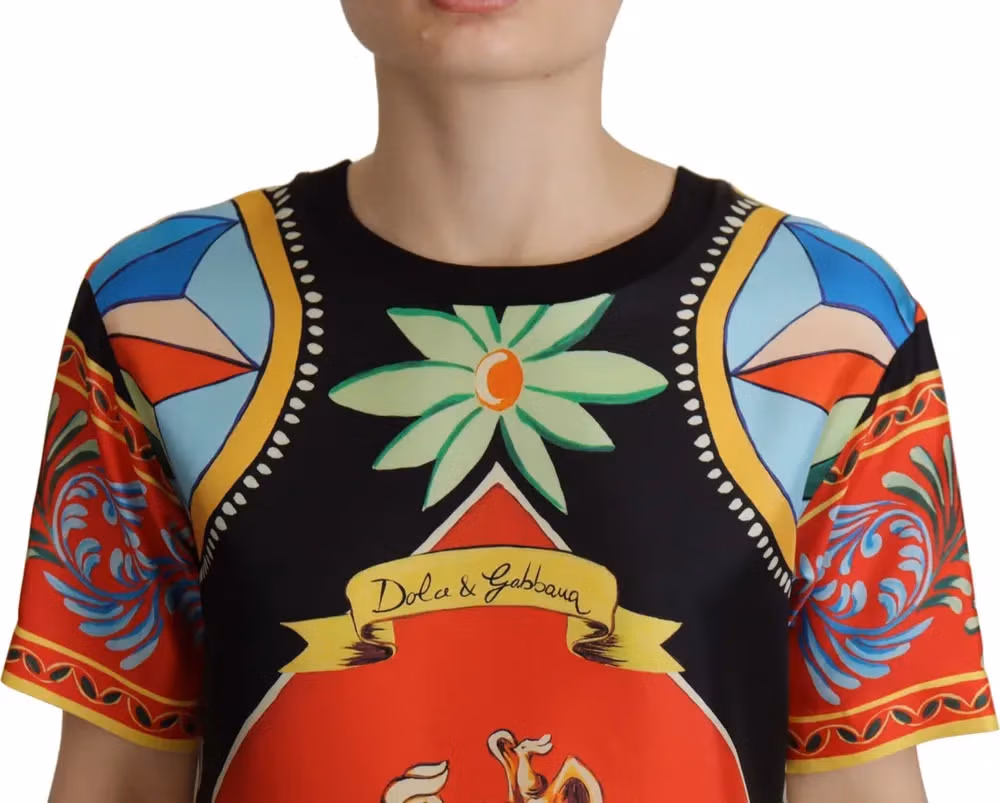 Dolce & Gabbana Multicolor Soldier Carretto Silk Top  T-shirt