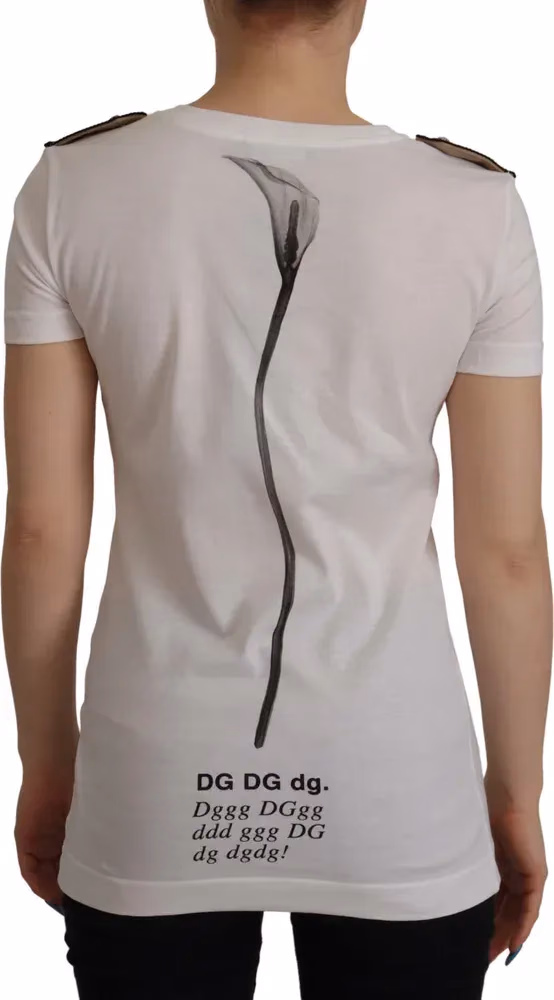 Dolce & Gabbana White Black Roses Crewneck Cotton  T-shirt