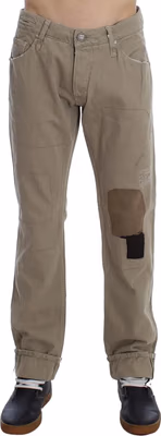 Beige Cotton Patchwork Jeans