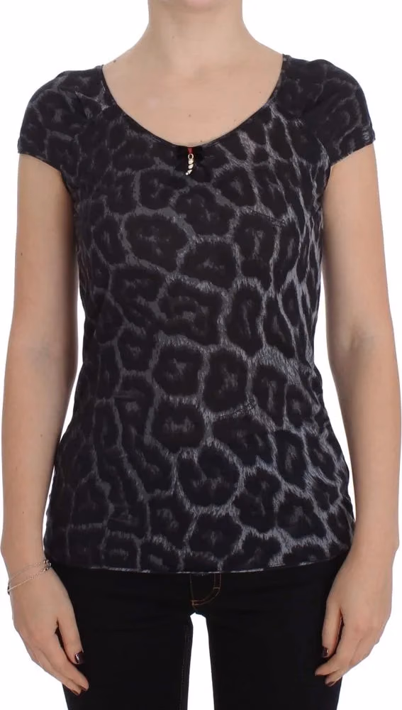Cavalli Gray Leopard Modal T-Shirt Blouse Top