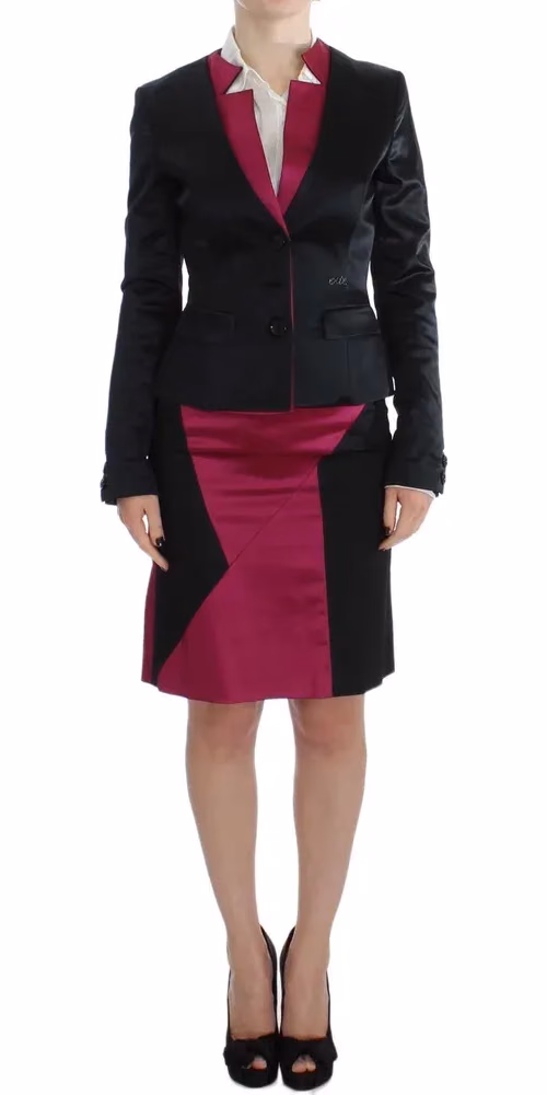 Exte Black Pink Two Piece Suit Skirt & Blazer