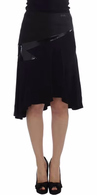 Black Blue Cotton Stretch Straight Skirt