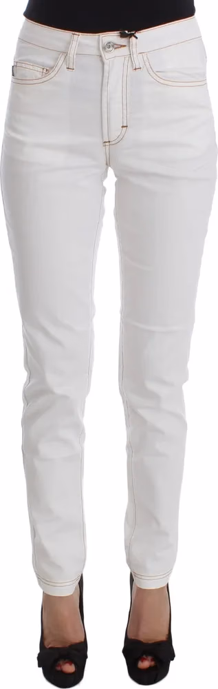 Cavalli White Cotton Blend Slim Fit Jeans