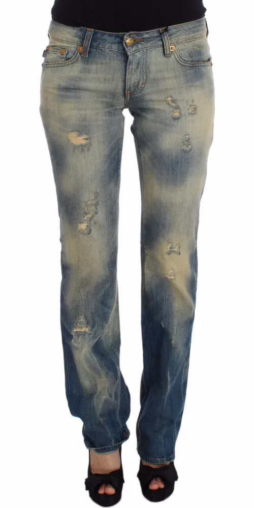 Cavalli Blue Wash Cotton Slim Fit Bootcut Jeans