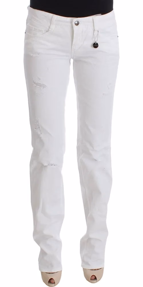 Costume National White Cotton Slim Fit Denim Bootcut Jeans