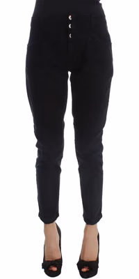 Black Cotton Slim Fit Cropped Jeans