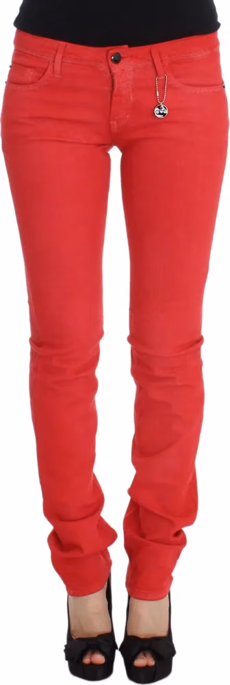 Costume National Red Cotton Blend Super Slim Fit Jeans