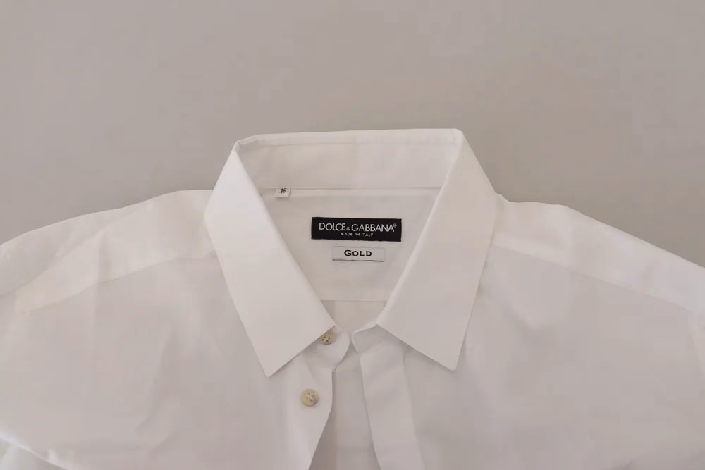 Dolce & Gabbana White Cotton Peacock Feather Formal GOLD Shirt
