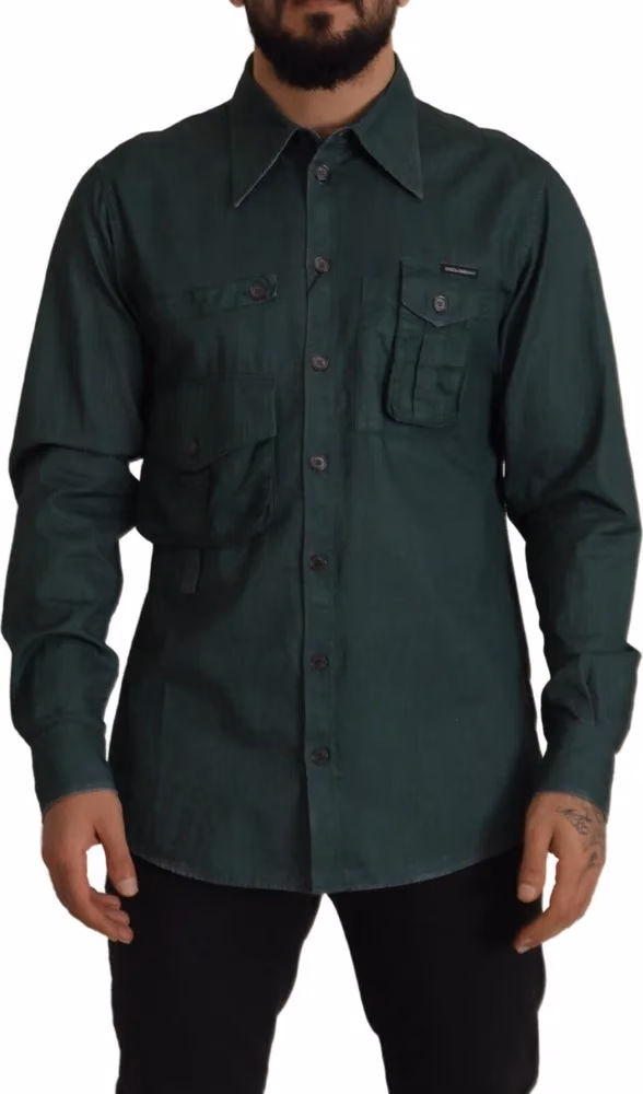 Dolce & Gabbana Dark Green Button Down Long Sleeves Shirt