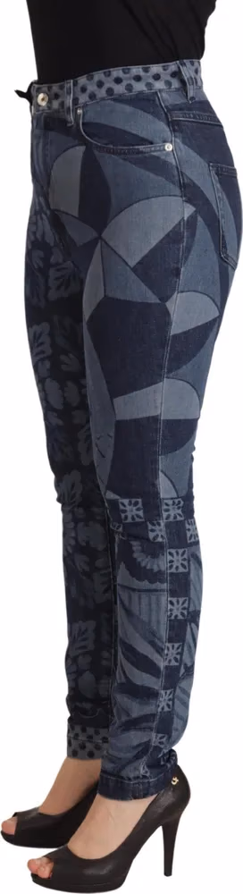Dolce & Gabbana Blue Floral High Waist Skinny Denim Jeans