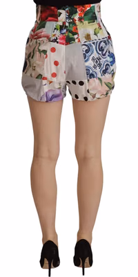 Multicolor Patchwork High Waist Cotton Shorts