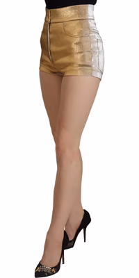 Gold Cotton Blend Glittered Hot Shorts