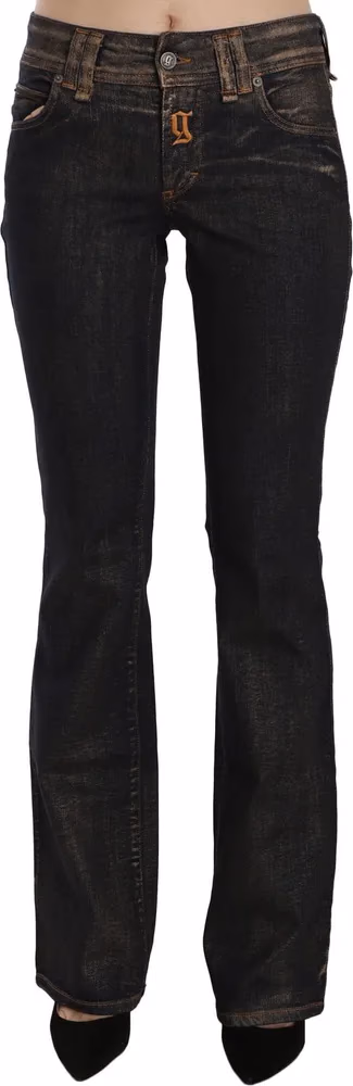 John Galliano Black Washed Mid Waist Flared Denim Pants Cotton