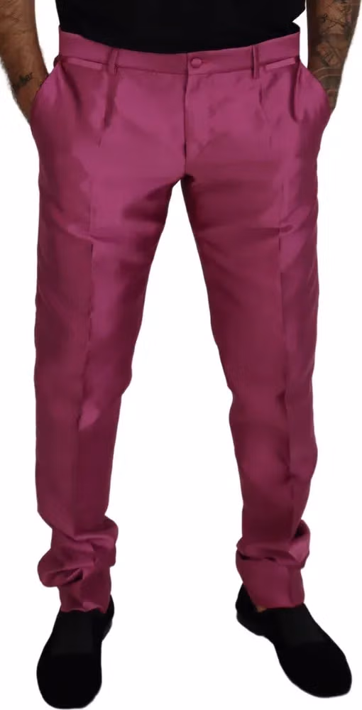 Dolce & Gabbana Pink Silk Slim Trousers Dress Formal Pants
