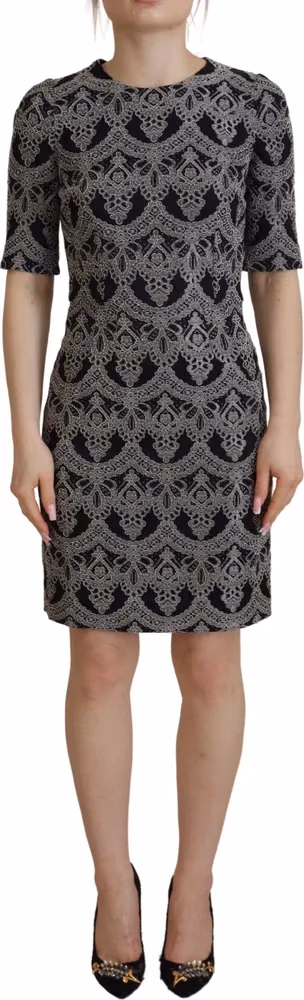 Dolce & Gabbana Black Gray Jacquard Sheath Bodycon Dress