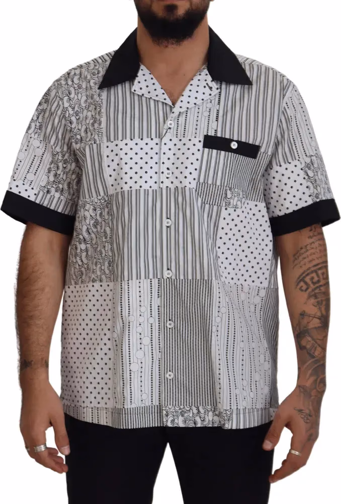 Dolce & Gabbana White Black Patterned Button Down Shirt