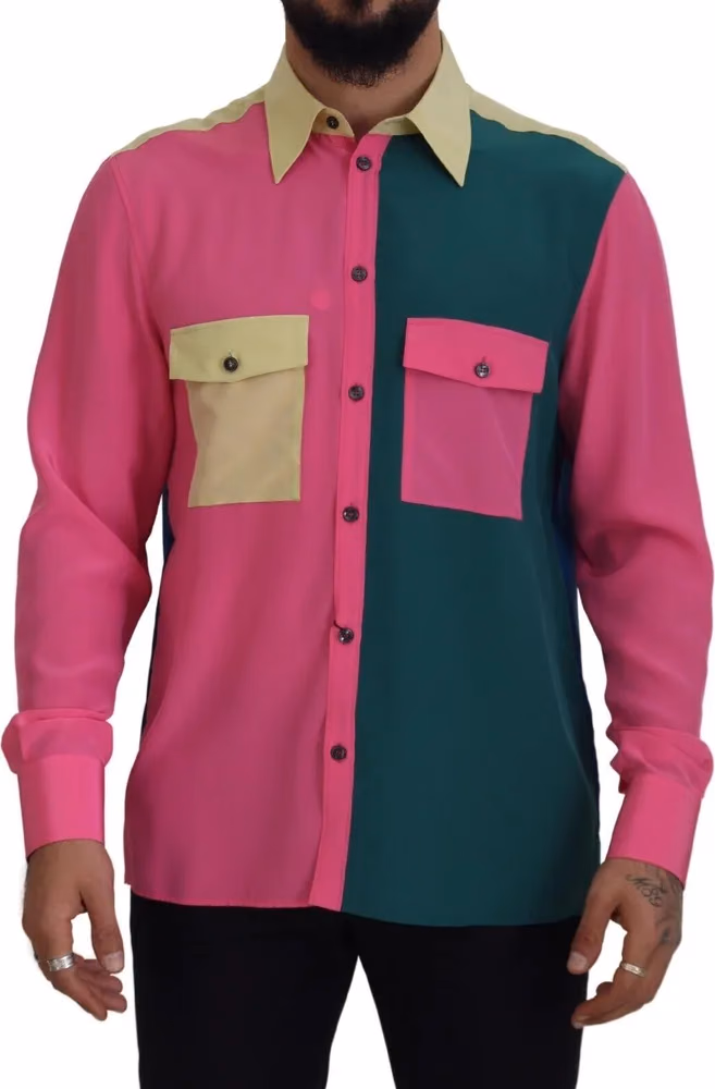 Dolce & Gabbana Multicolor Patchwork Silk Button Down Shirt