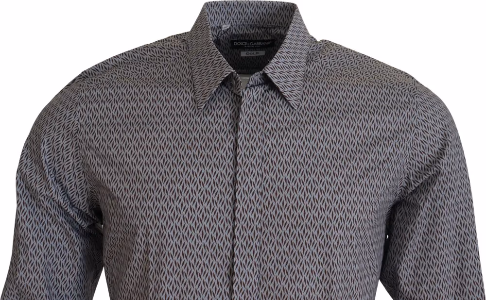 Dolce & Gabbana Gray Brown GOLD Slim Fit Dress Formal Shirt