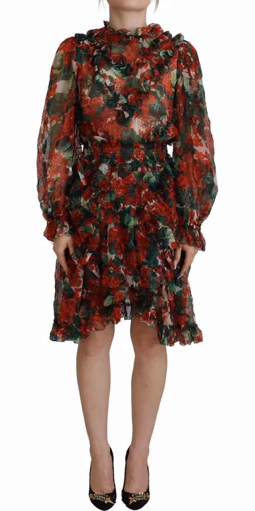 Dolce & Gabbana Multicolor Geranium A-line Knee Length Dress