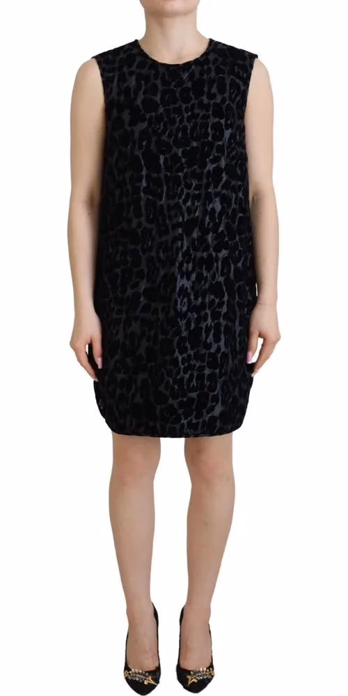 Dolce & Gabbana Black Leopard Shift Mini Polyester Dress