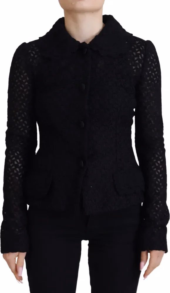 Dolce & Gabbana Black Wool Knitted Button Down Collar Jacket
