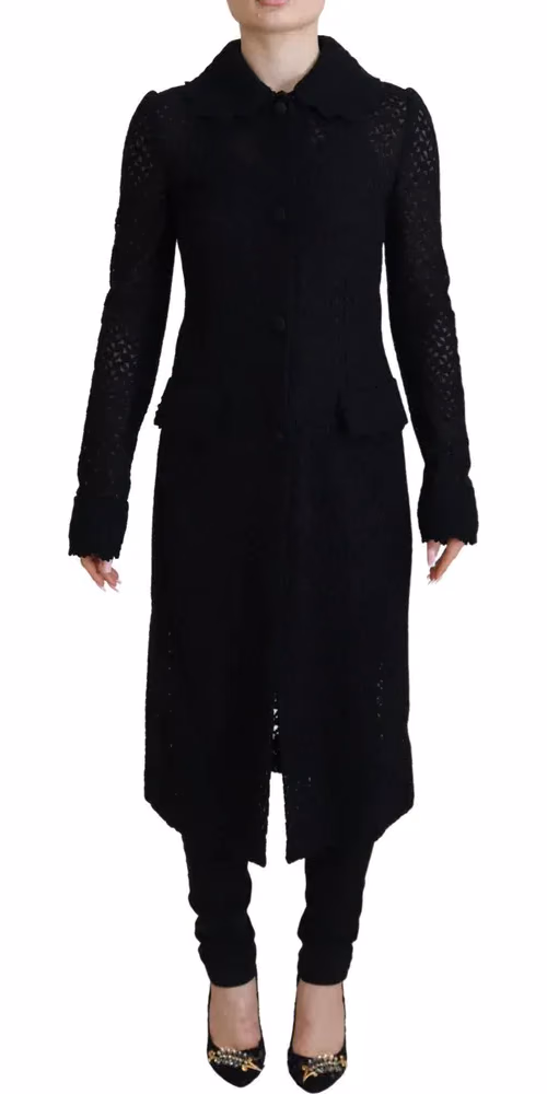 Dolce & Gabbana Black Button Down Long Blazer Cotton Jacket