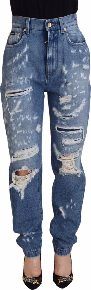 Dolce & Gabbana Blue Washed Cotton Tattered Denim Jeans