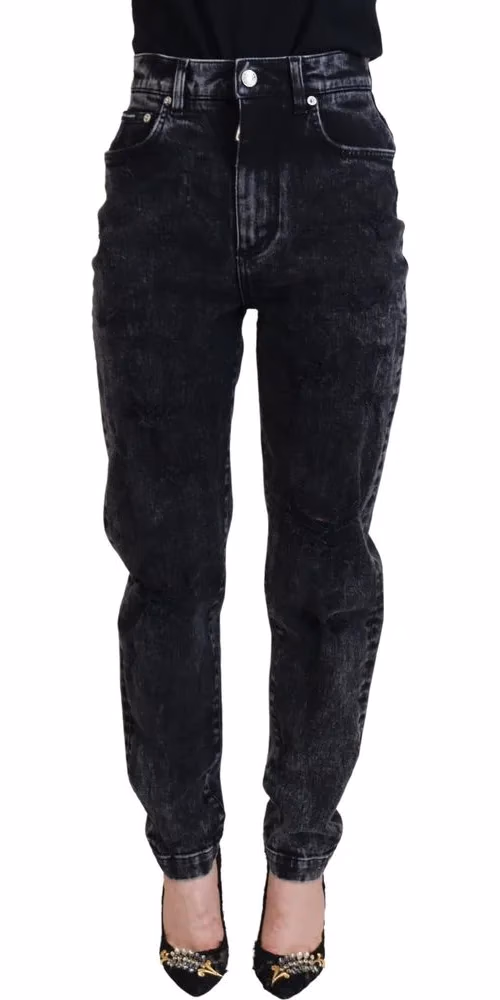 Dolce & Gabbana Black Washed Cotton High Waist Denim Jeans