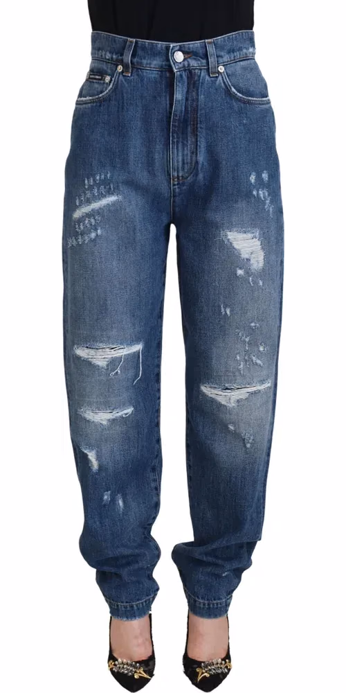 Dolce & Gabbana Blue Washed Cotton Tattered Denim Jeans
