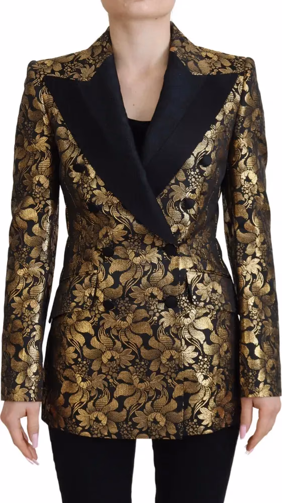 Dolce & Gabbana Black Gold Jacquard Coat Blazer Jacket