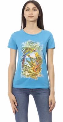 Light Blue Cotton Women T-Shirt