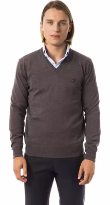 Gray Merino Wool Men Sweater