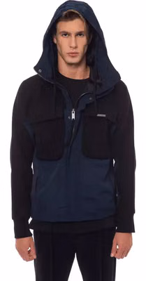Black Wool Men Jacket with Hood and Pockets