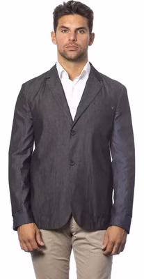 Gray Cotton Men Single Breasted Blazer