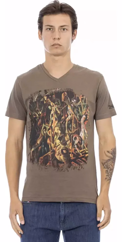 Trussardi Action Brown Cotton Men's V-Neck T-Shirt