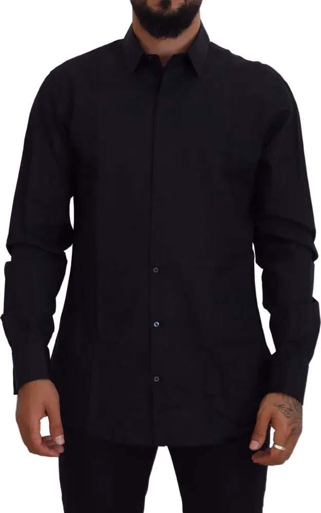 Dolce & Gabbana Black Gold Cotton Slim Fit Dress Mens Shirt