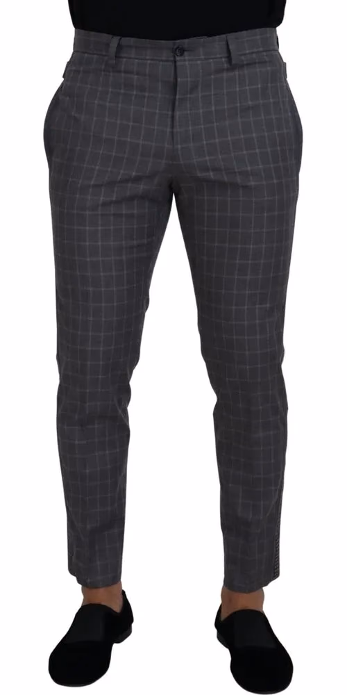 Dolce & Gabbana Grey Cotton Checkered Chino Pants