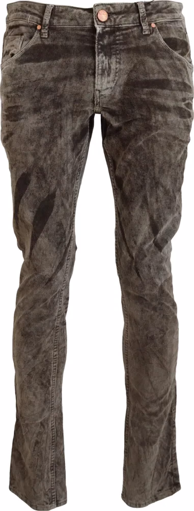 Acht Gray Washed Cotton Corduroy Slim Fit Men Jeans