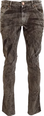 Gray Washed Cotton Corduroy Slim Fit Men Jeans