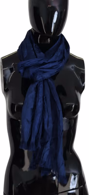 Blue Silk Shawl Foulard Fringes Scarf