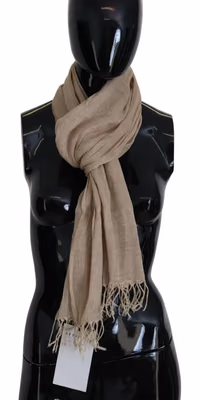 Beige Cotton Shawl Foulard Fringe Scarf