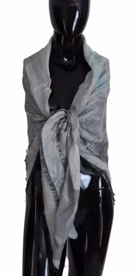 Gray Print Shawl Foulard Fringes Scarf