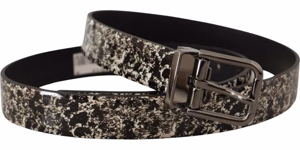 Dolce & Gabbana Black Marble Print Leather Gray Logo Belt
