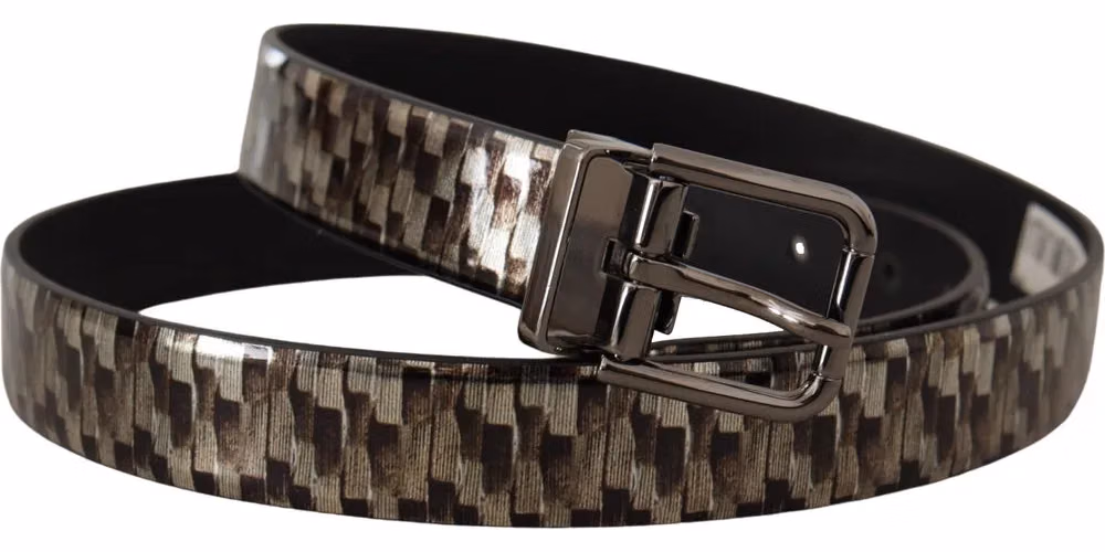 Dolce & Gabbana Brown Herringbone Leather Gray Belt