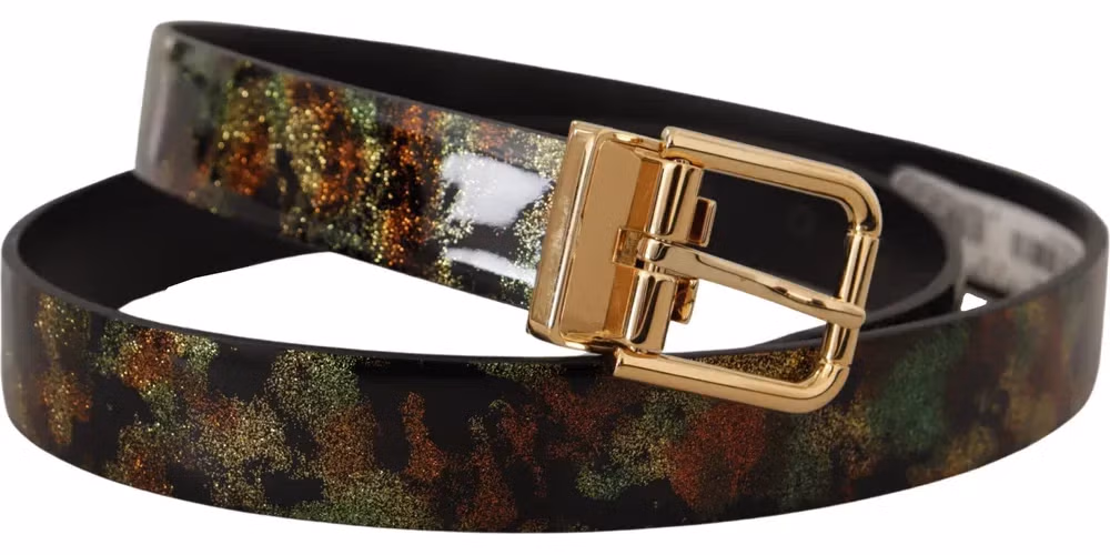 Dolce & Gabbana Black Green Leather Bronze Metal Buckle Belt