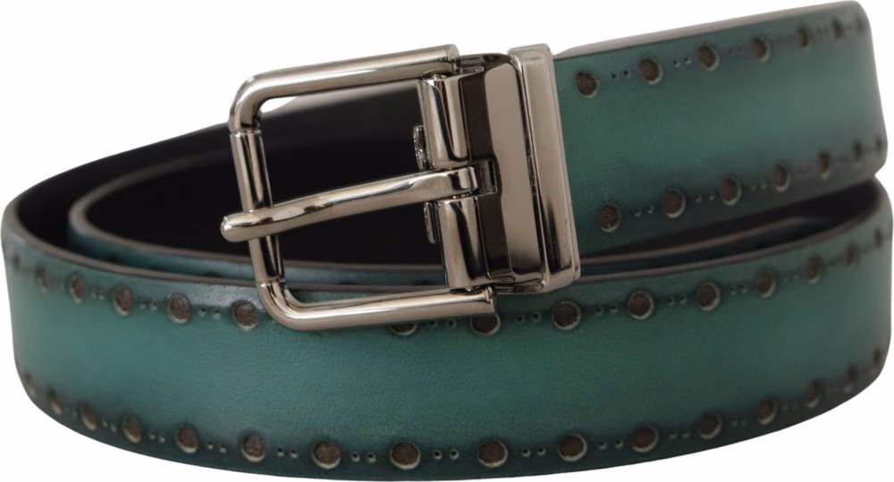 Dolce & Gabbana Green Giotto Leather Silver Metal Buckle Belt