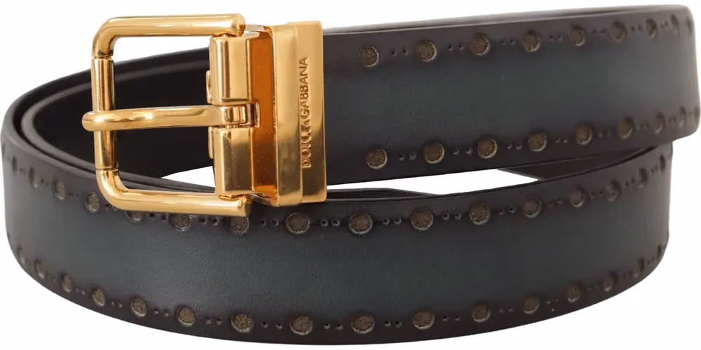 Dolce & Gabbana Green Perforated Leather Brass Metal Belt
