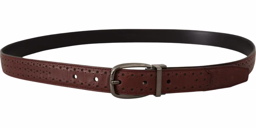Dolce & Gabbana Brown Perforated Leather Metal Buckle Belt